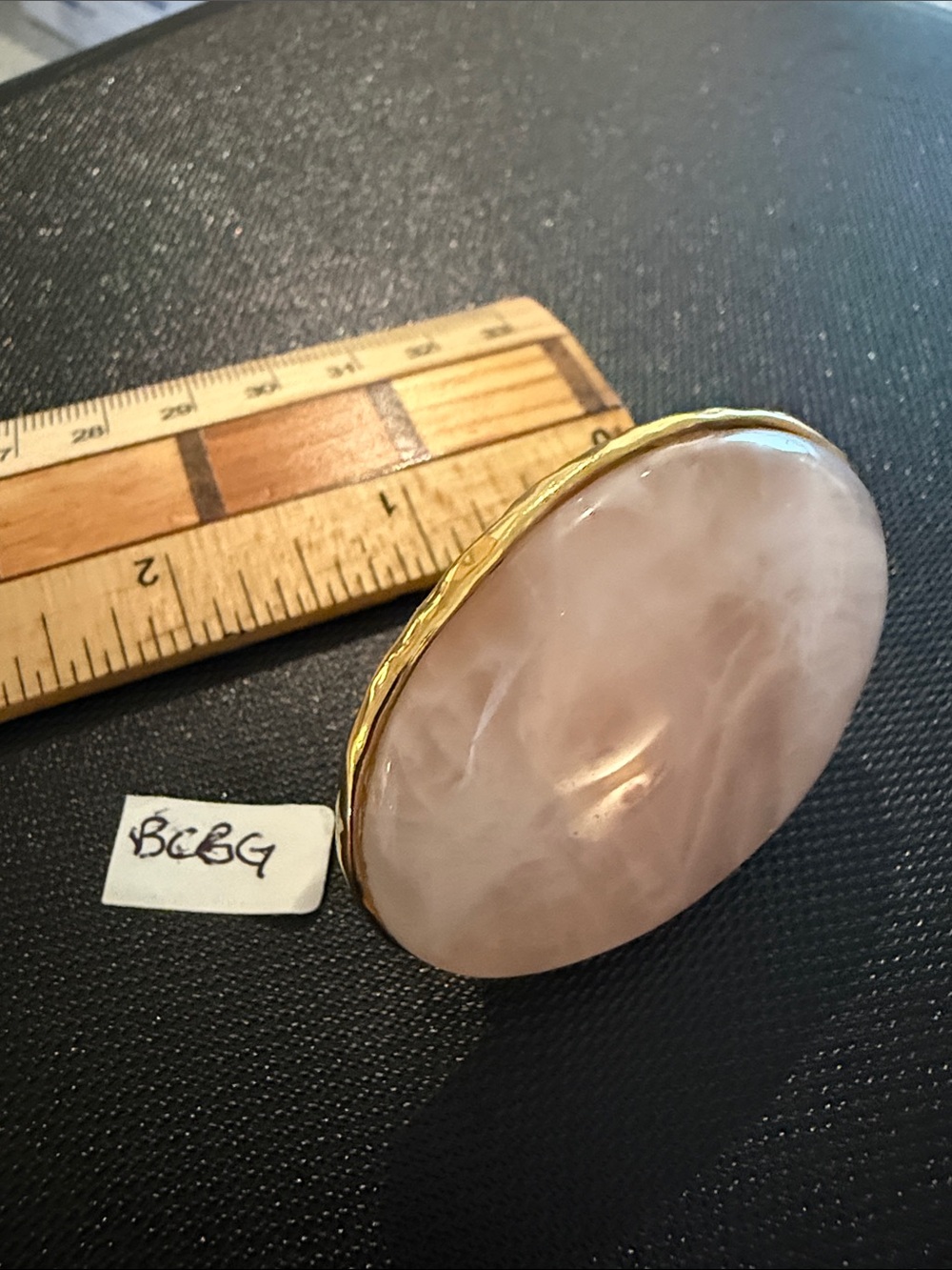 BCBG Gold-Trim Blush Pink Quartz-like Oval Ring